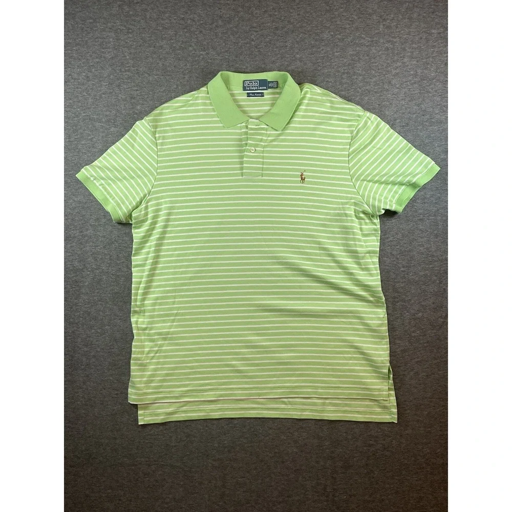 Vintage Polo By Ralph Lauren Pima Interlock Polo Shirt Mens XL Lime Green Stripe